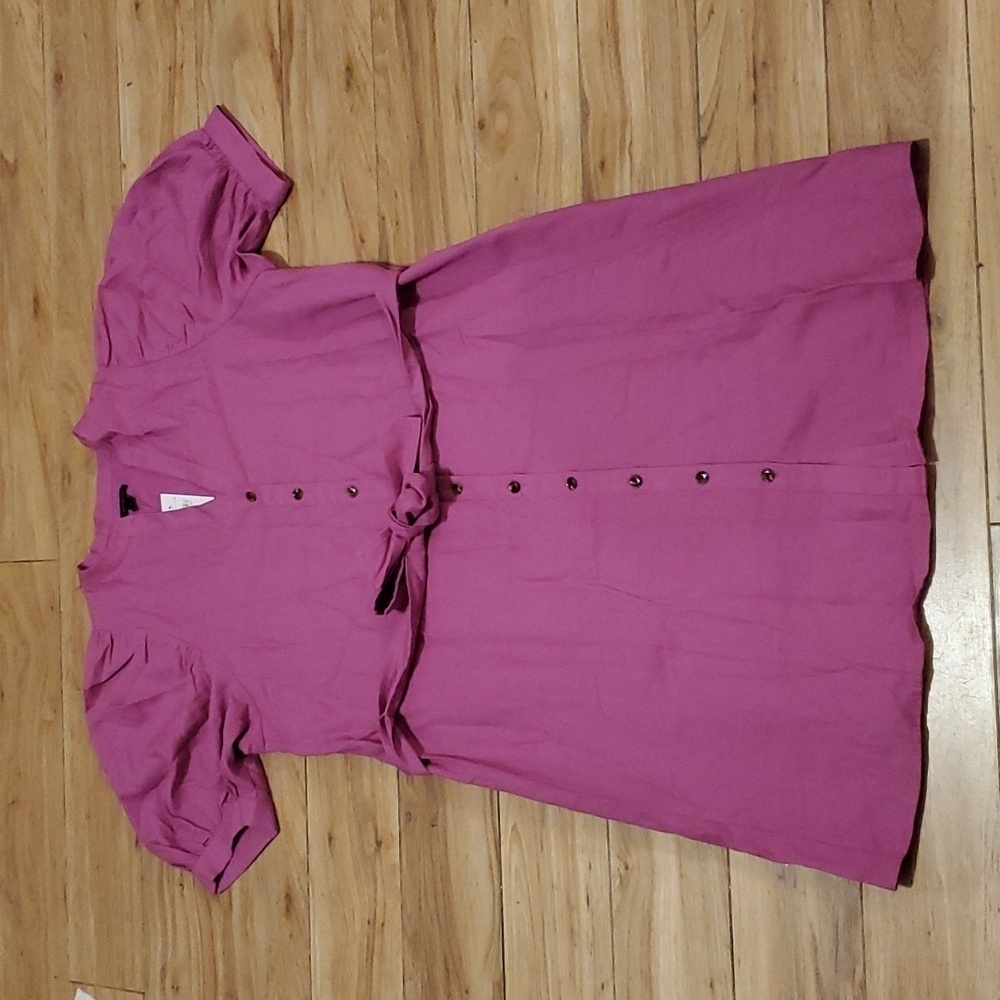 Ann Taylor Purple Puff Sleeve Tie Waist Shirt Dress